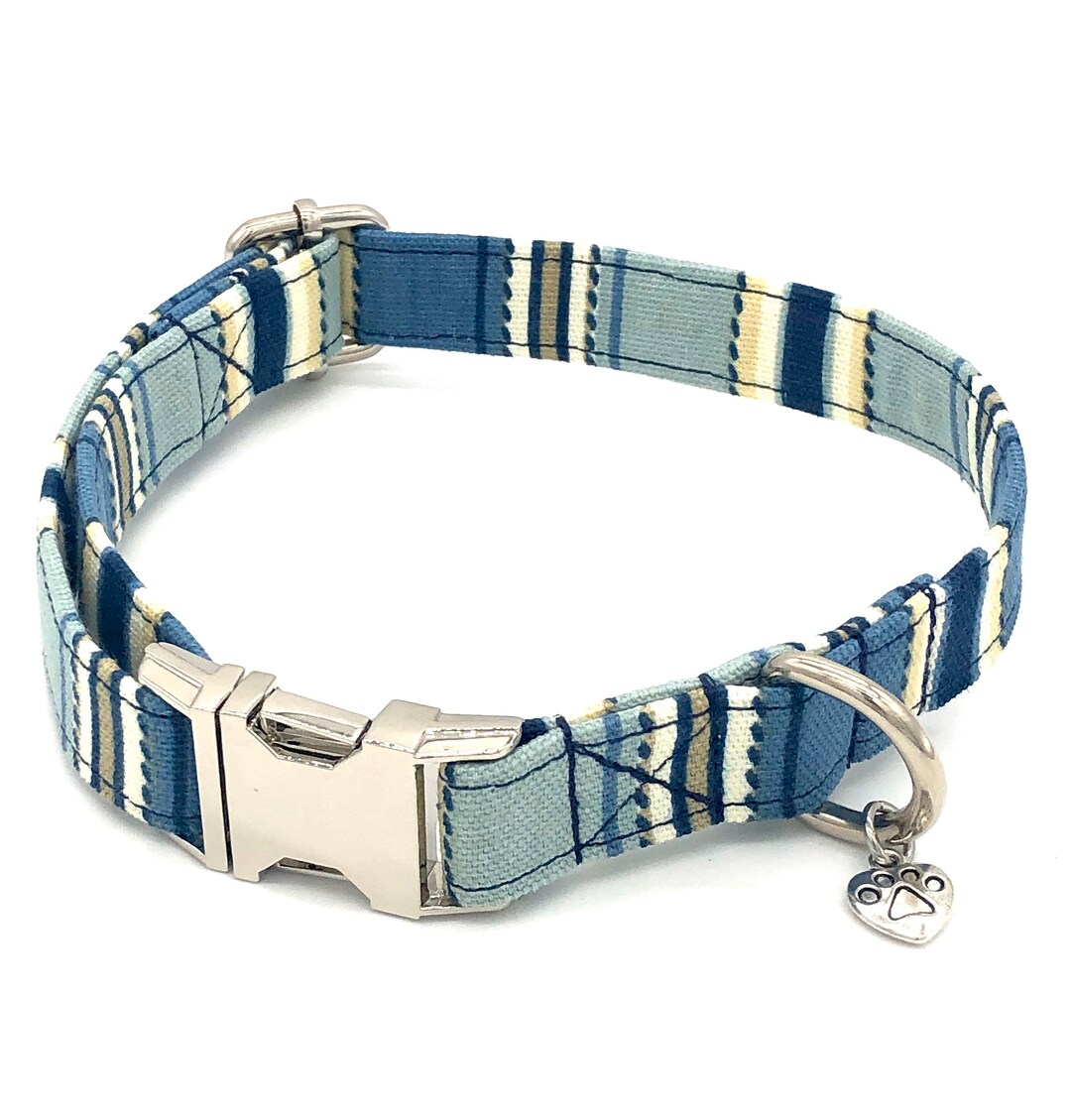 Blue Stripes Dog Collar Cute Dog Collar Durable Dog Collar Etsy