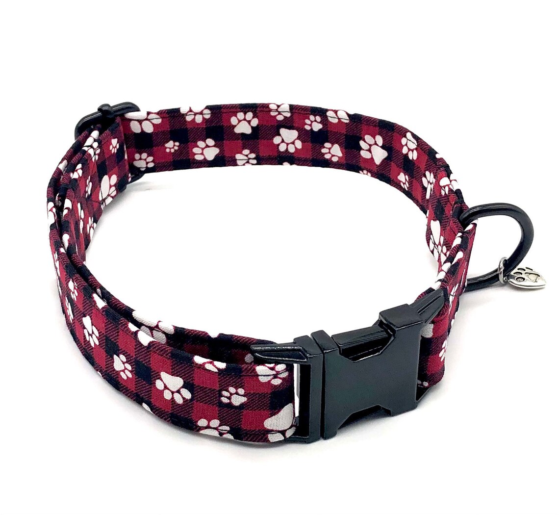 Plaid & Paw Prints Dog Collar Red Plaid Dog Collar Cute Etsy