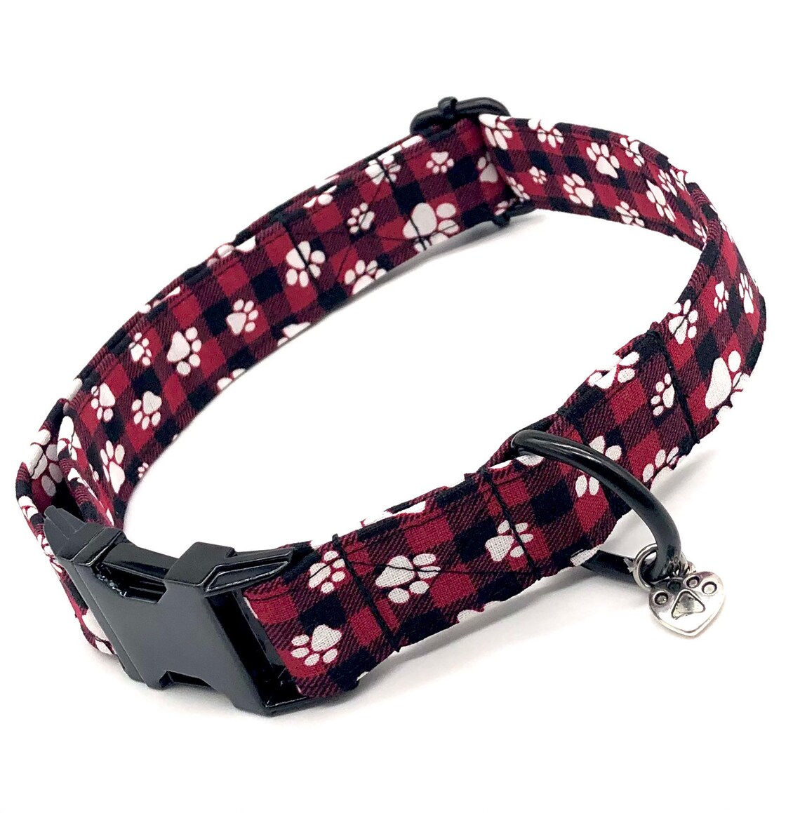 Plaid & Paw Prints Dog Collar Red Plaid Dog Collar Cute Etsy