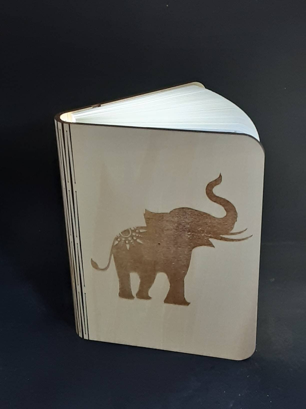 Livre Lumineux en Bois avec Un Éléphant