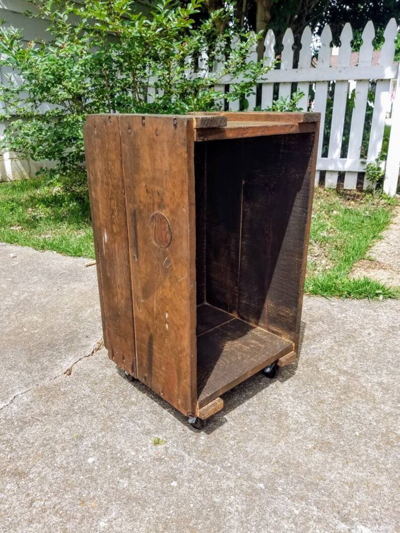 Rolling Crate Storage Side Table With Casters Wood Accent Wheels Rustic Industrial