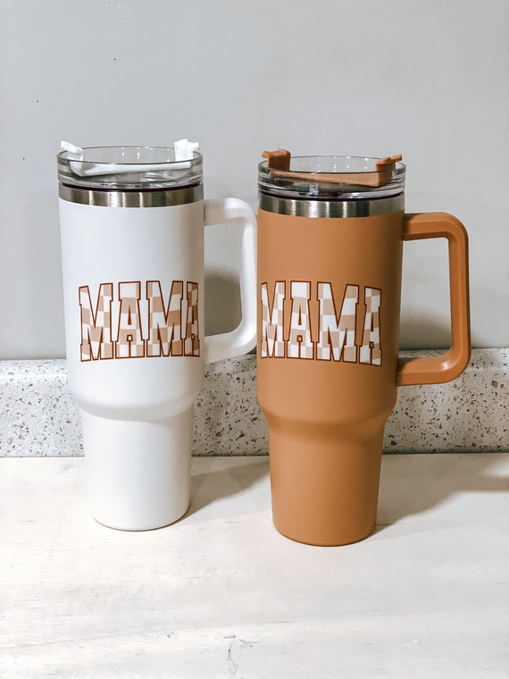 MAMA Stanley Dupe Tumbler or Coffee Mug, Glass Can, Checkered Mama