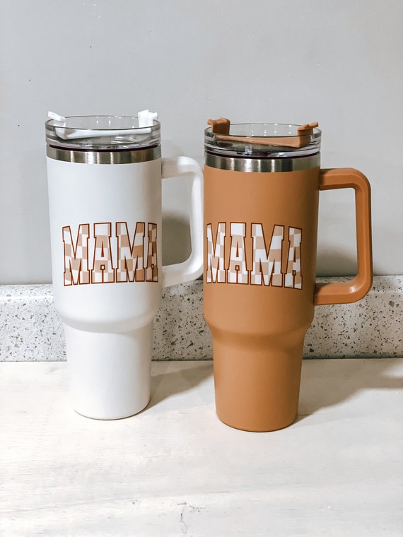 MAMA Stanley Dupe Tumbler or Coffee Mug, Glass Can, Checkered Mama, Tumbler,  Gift for Her 