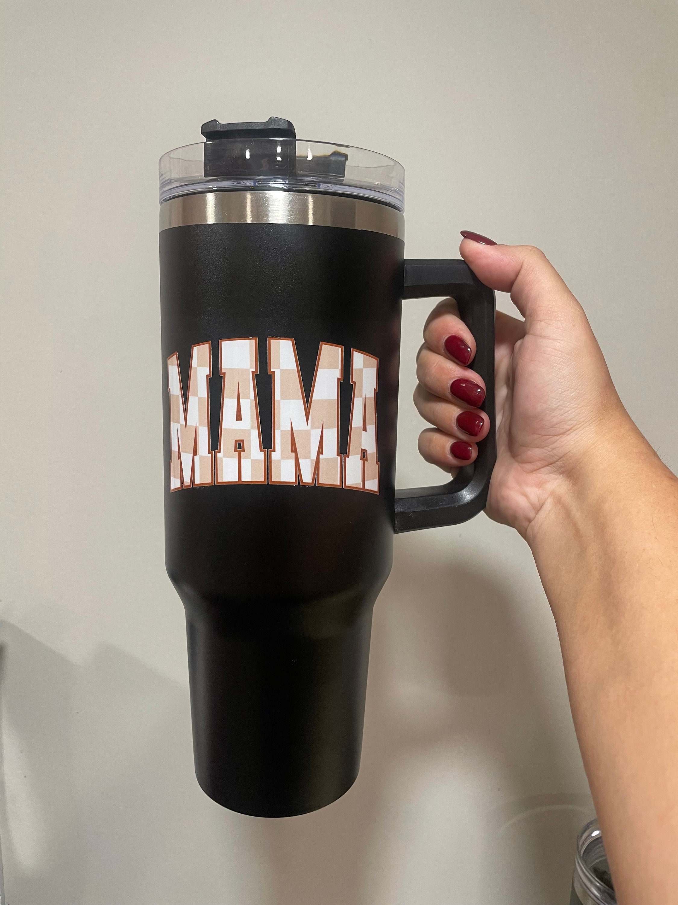 MAMA Stanley Dupe Tumbler or Coffee Mug, Glass Can, Checkered Mama, Tumbler,  Gift for Her 