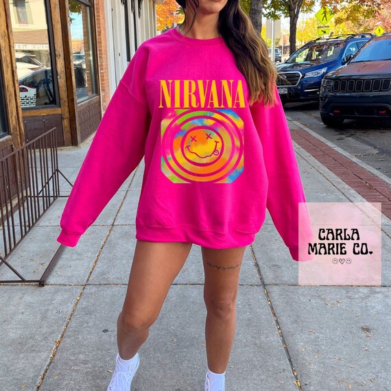 Heliconia Pink Color Sudadera Nirvana Nirvana Face - Etsy México