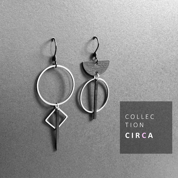 Ohrringe CIRCA Silber // Edelstahl | Schwarz / Silber | Außergewöhnlich | Geometrisch / Asymmetrisch / Ungleich | Hänger | Schmuck