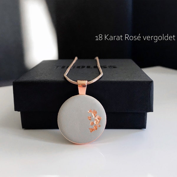 Kette // Betonschmuck Medaillon // Edelstahl * 18K Roségold | Grau * Kupfer | Runder Anhänger | Etui