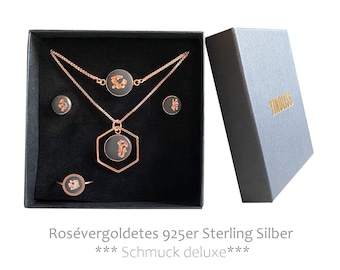 Edles Geschenkset inkl. Geschenkbox // Betonschmuck | Recyceltes 925 Sterling Silber / Roségold | Set aus Kette / Ohrringe / Ring / Armband