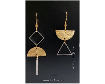 Boucles d'oreilles TRINGA // Acier inoxydable | Or/Argent | Exceptionnel | Géométrique / Asymétrique / Inégal | Cintre | Bijoux | Cadeau