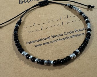 Pulsera de código Morse: Cuentas de vidrio negras, regalo con humor ofensivo