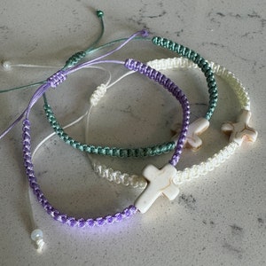 Macrame Cross Bracelet, Ceramic Cross Bracelet, Waterproof Bracelet, Neutral Cross Bracelet, His and Hers Religious Bracelets