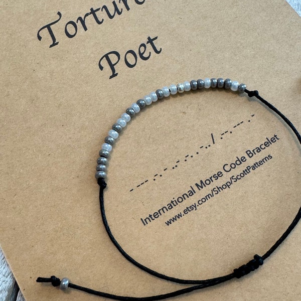 Tortured Poet Morse Code Beaded Bracelet, Dainty Beaded Bracelet, All is fair in Love & Poetry, song lyric jewelry gift, TS inspired, Poetry