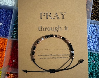 Pulsera de código Morse "Pray Through It": regalo religioso con cuentas de semillas