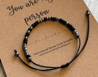 Pulsera "Eres mi persona", pulsera con código Morse, regalo para novio o novia, regalos con código Morse, pulsera "Mi persona", regalo con cuentas negras