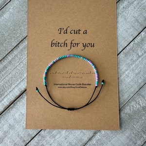 I&#39;d Cut A Bitch For You Morse Code Bracelet, Dainty Beaded Word Bracelet, Funny Morse Code Bracelet, Breakup Gift, Best Bitches Bracelet