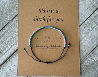 Pulsera de código Morse "Me cortaría una perra por ti", pulsera de palabras con cuentas delicadas, pulsera de código Morse divertida, regalo para una ruptura, pulsera de mejores perras