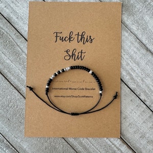 Fuck This Shit Morse Code Bracelet, Dainty Word Bracelet, Badass, Gift for employee, black Bead Bracelet, Gift for Friend