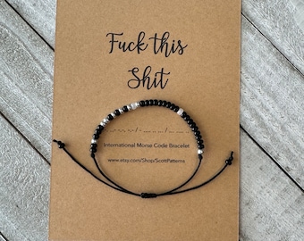 Pulsera de código Morse "A la mierda con esto", pulsera con palabras delicadas, genial, regalo para empleado, pulsera de cuentas negras, regalo para amigo
