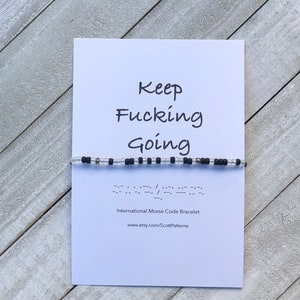 Keep Going Morse code Bracelet, Beaded Bracelet, inspirational word bracelet, Inappropriate Gifts, Funny Gift for friend, Gift for coworker