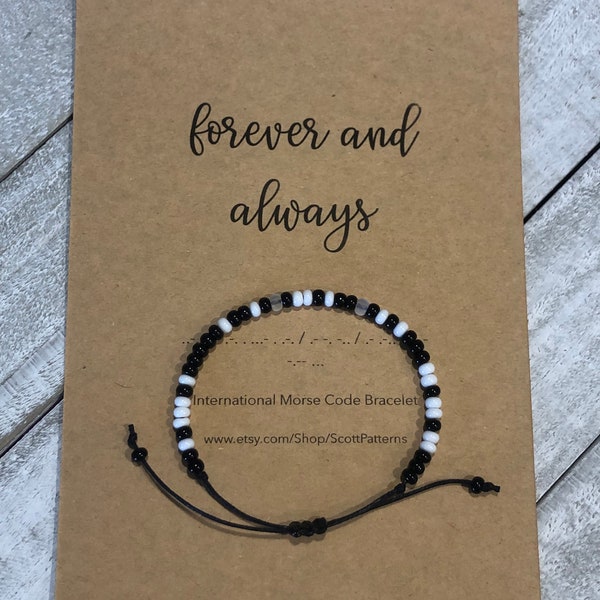 Always & Forever Morse Code Bracelet, Dainty Word Bracelet, Gift for friend, black Bead Bracelet, gift for spouse, Memory bracelet