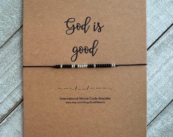 Pulsera de código Morse "Dios es bueno": joyería de fe con cuentas
