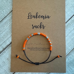 Leukemia Sucks Morse Code Bracelet: Orange & Silver Czech Glass Beads