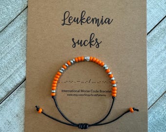 Pulsera de código Morse "Leucemia Sucks": Cuentas de cristal checo naranjas y plateadas