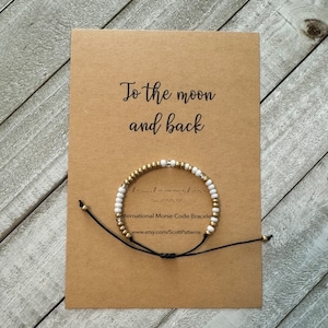 To the moon and back bracelet, Morse code bracelet, Eclipse 2024, Gift for her, Long Distance Relationship Gift, Love You jewelry