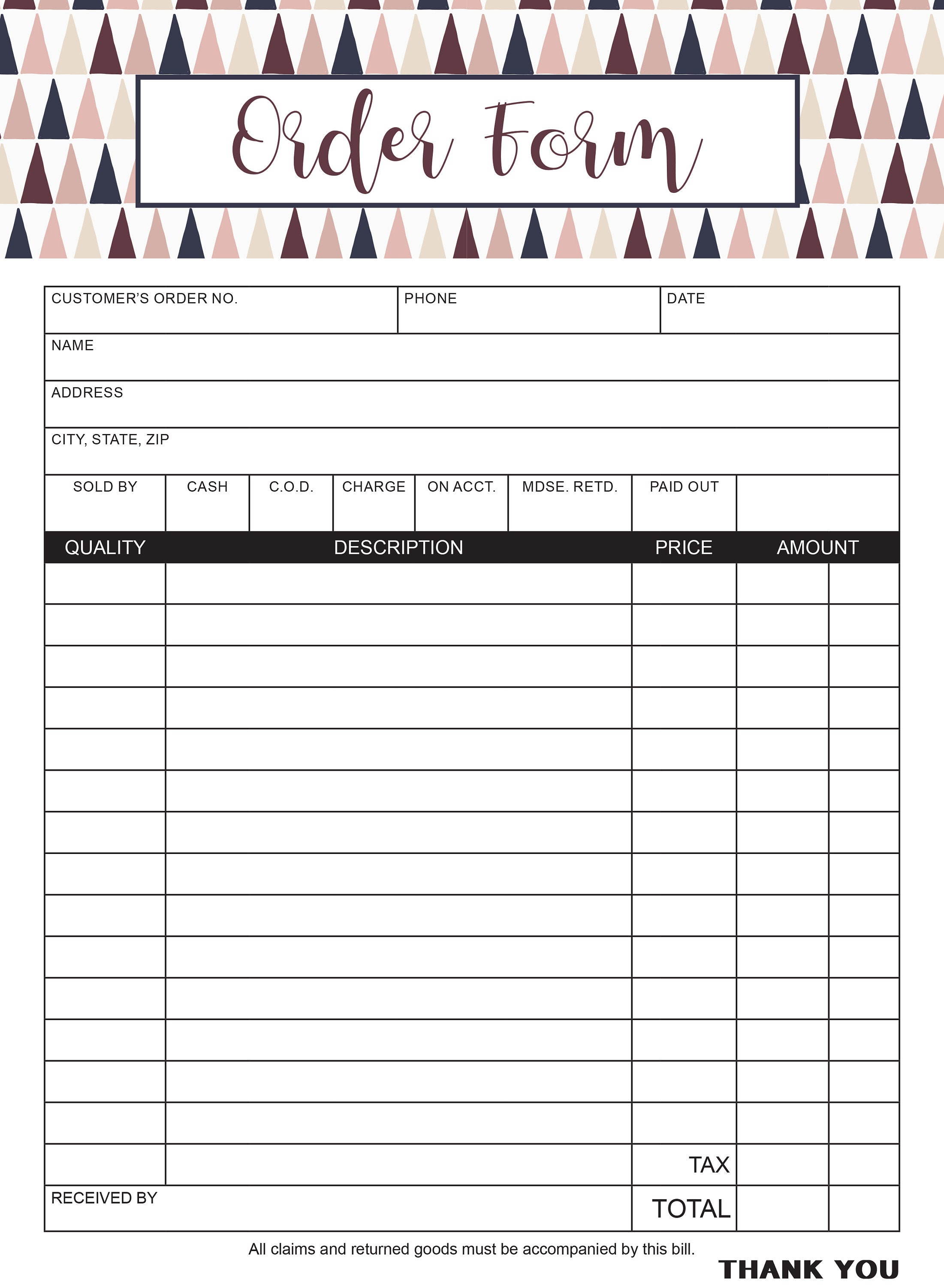 Free Printable Custom Order Forms