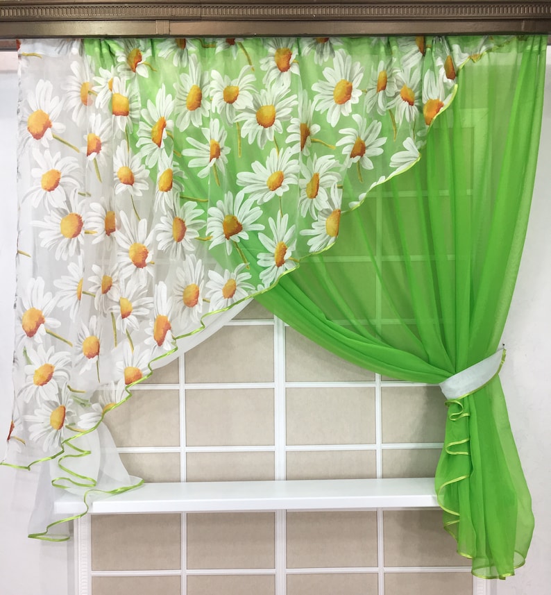 Kitchen curtains farmhouse Sheer curtains set Floral country Etsy