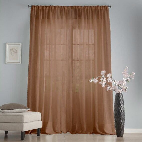 Chocolate Long Curtains Chiffon Panels Sheer Backdrop Curtains Etsy