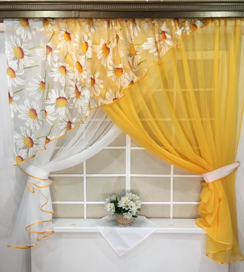 Floral Country Curtains Kitchen Curtains Farmhouse Yellow Etsy Canada