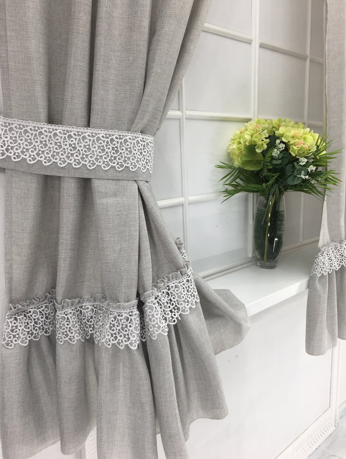 Light Gray Kitchen Curtains Farmhouse Faux Linen Curtain Etsy UK