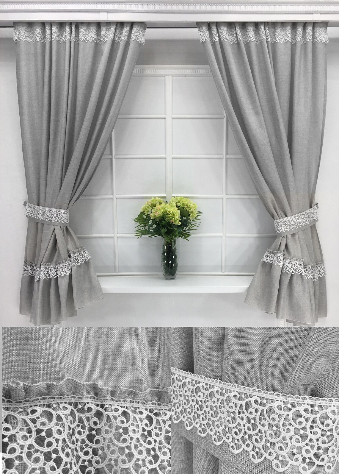 Light Gray Kitchen Curtains Farmhouse Faux Linen Curtain Etsy UK