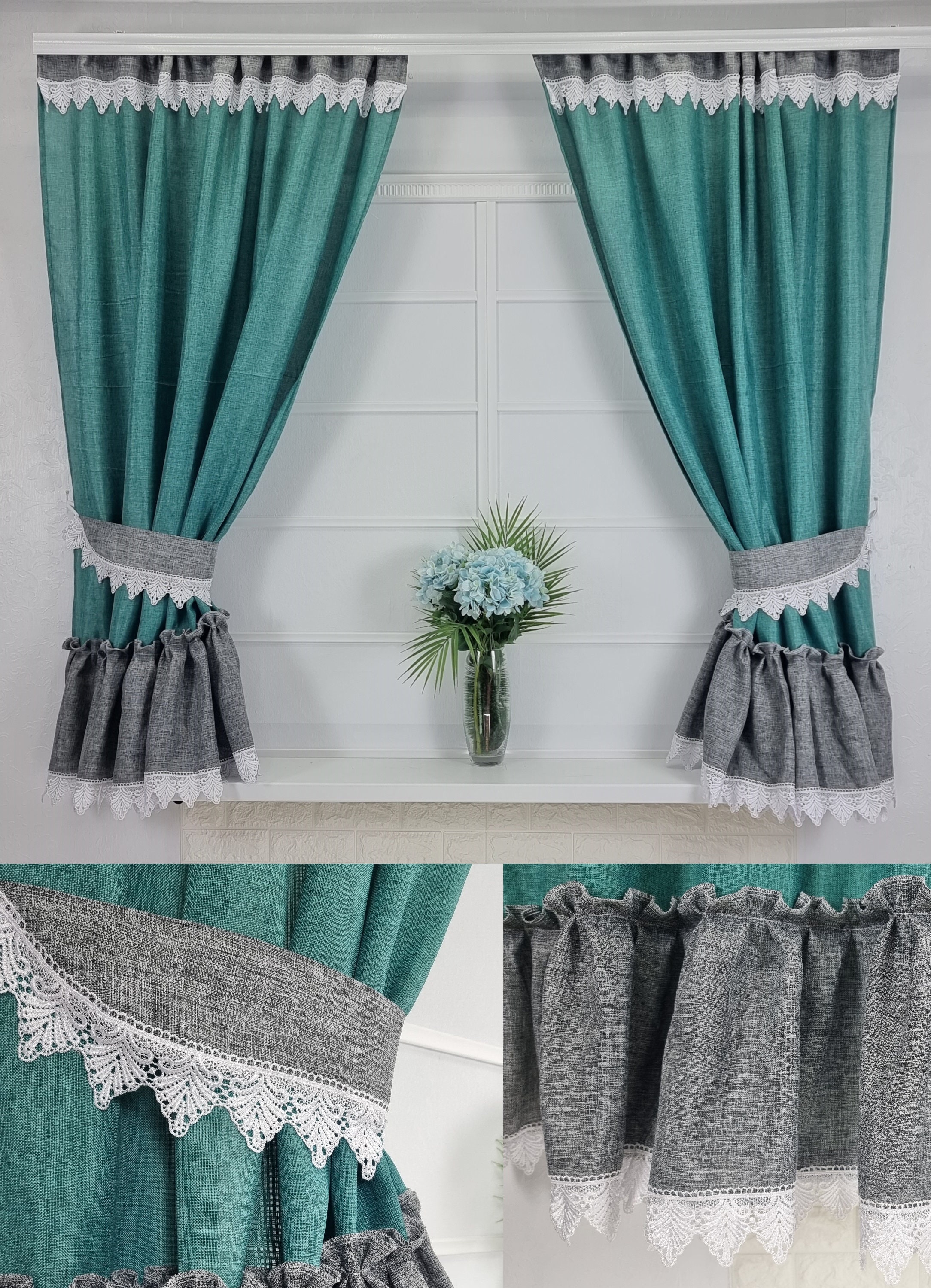 Ruffled Kitchen Curtain Lace Curtain For Small Windows Voile Window Drapes BB 