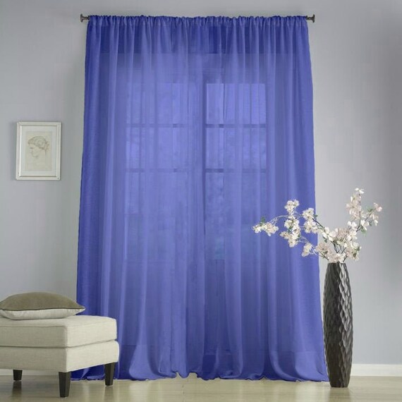 Long Sheer Chiffon Curtains Lilac Net Window Drapes Living Etsy