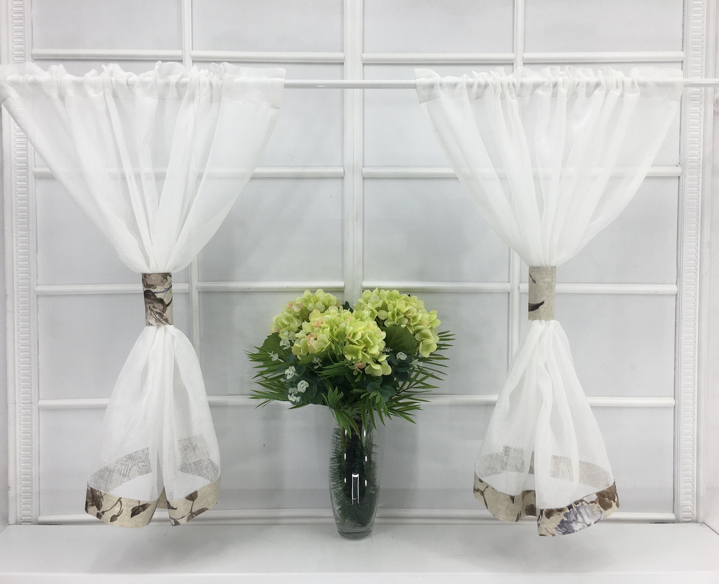 Sheer Kitchen Curtains Set White Cafe Net Curtains Farmhouse Etsy UK
