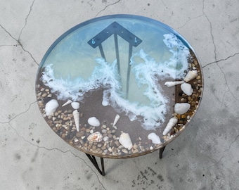 Tides of Tranquility – Handcrafted Ocean Resin End Table