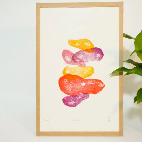 Gravure encadrée #Cairn, eau-forte et aquatinte, format 16,5x25 cm sur papier 250g, tirage unique, œuvre d’art originale