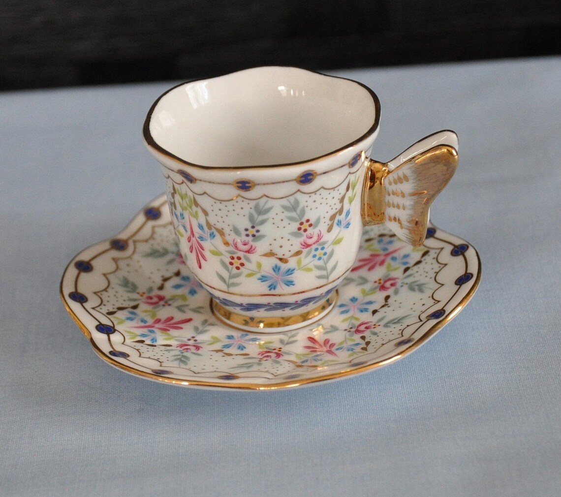 PAST TIMES Miniature Cup and Saucer Duo with Butterfly Handle Etsy