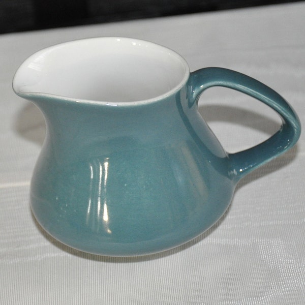 Small POOLE POTTERY Blue and White Milk Jug Creamer Contour Shape Retro Iconic