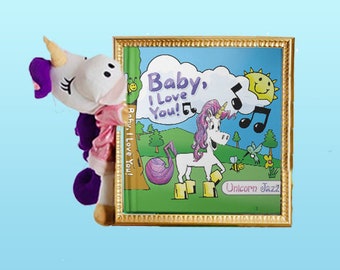 7 Piece Gift Set Unicorn Baby Board Finger Puppet Book & Playtime Puppet: Unicorn Jazz Children's book with Baby I Love You Song