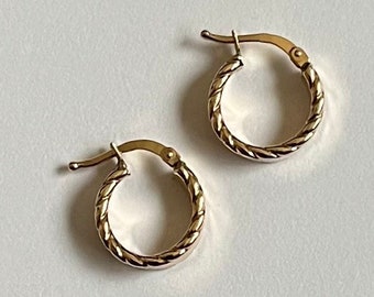 14k Yellow Gold 5mm Braided Hoop Earrings (15 x 15 mm) | Real Gold Huggies Earrings | Birthday Gift | Gift for MOM | Streetwear Jewelry |