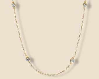 14k Solid Gold Bezel By The Yard Strand Necklace | Birthday Gift | Everyday Jewelry | Real Gold Necklace | Genuine Gold | Layering Necklace