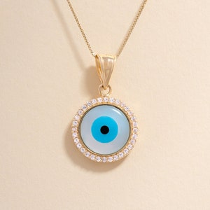 14k real Evil Eye Charm | Pendant for Good Luck & Protection | Birthday | perfect Gift | Chesham Nazar | bad eye protection necklace |