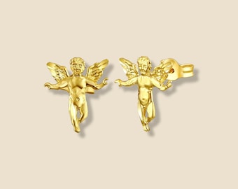 14K Gold Angel Stud Earrings | Dainty Solid Gold Jewelry | Fine Real Gold Earrings by Tehrani Jewelry