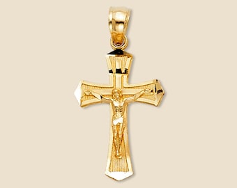 14K echt geelgouden kruisbeeldhanger | Religieuze charme | Jezuskruisketting | Fijne sieraden van Tehrani Jewelry