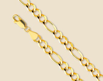 14K Yellow Gold 5.6mm Figaro Chain Bracelet | Classic 3+1 Open Link Gold Chain | 8-Inch Gold Bracelet | Fine Jewelry By Tehrani Jewelry