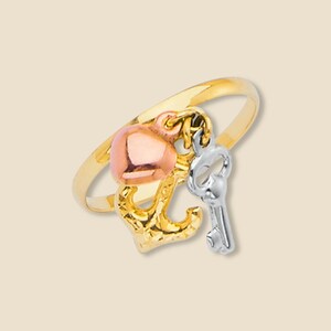 14K Tri-Color Gold Ring | Elegant 3C Hanging Charm | Timeless Jewelry for Every Occasion By Tehrani Jewelry