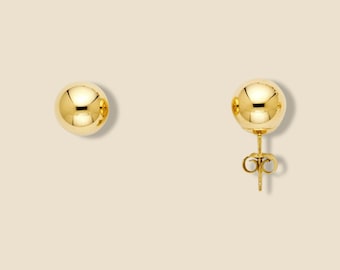 Orecchini a bottone a sfera in vero oro 14k con chiusura a pressione / 6 diverse dimensioni / Orecchini a bottone a sfera rotonda in oro bianco o giallo / Gioielli essenziali /